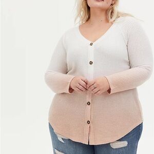 Torrid Long Sleeve White and Light Pink Buttoned Top size 2X
